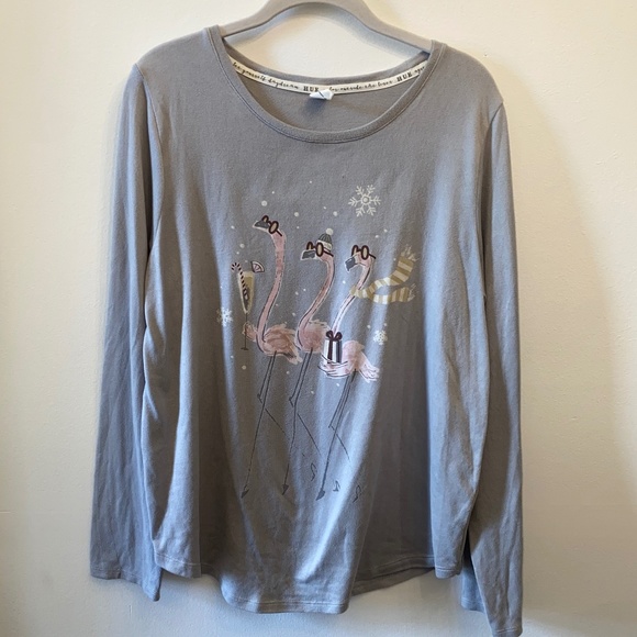 Flamingo Holiday shirt, gray, soft long sleeve - Picture 1 of 4